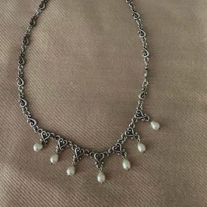 Brighton heart scroll necklace w/ dangling pearls